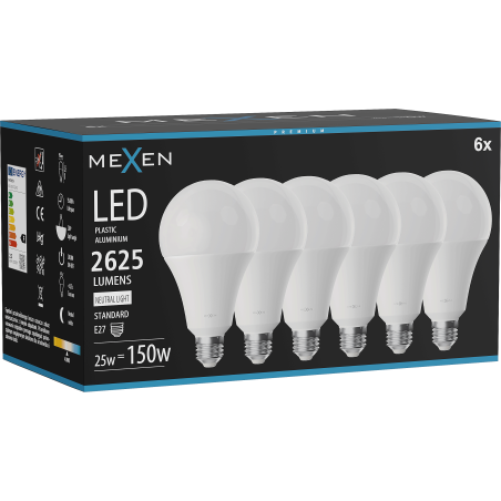 Mexen Nova 6x Bombilla LED E27, A95, 25W, Neutra - 4000K, 2625 lm - L100-E27-2540-01x06