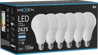 Mexen Nova 6x LED-pirn E27, A95, 25W, Külm - 6500K, 2625 lm - L100-E27-2565-01x06
