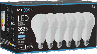 Mexen Nova 6x LED žarulja E27, A95, 25W, Hladna - 6500K, 2625 lm - L100-E27-2565-01x06