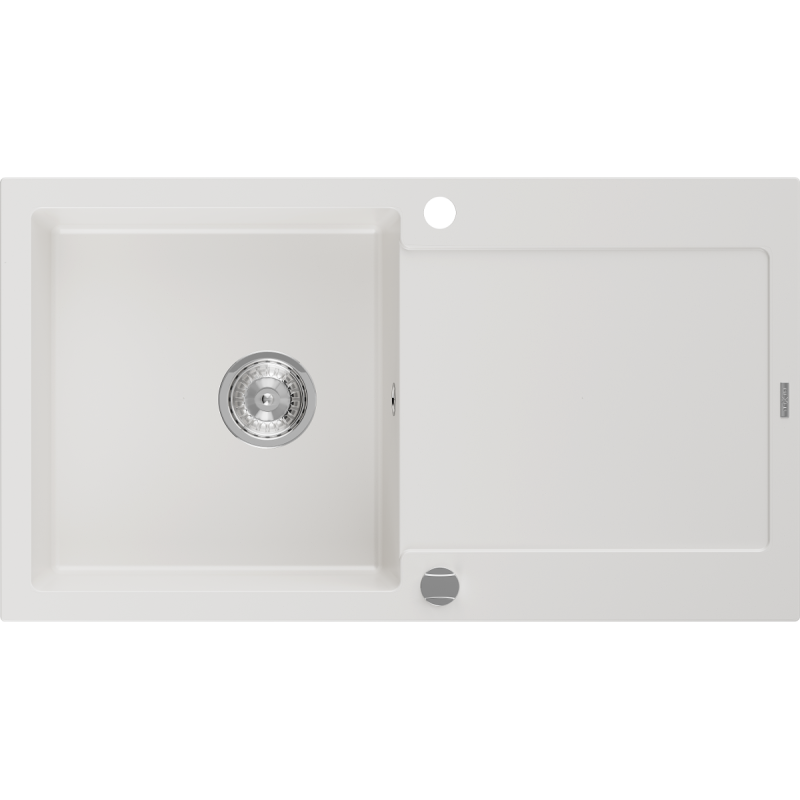 Mexen Leo évier en granit 1 bac avec égouttoir 900 x 500 mm, blanc, siphon chromé - 6501901010-20