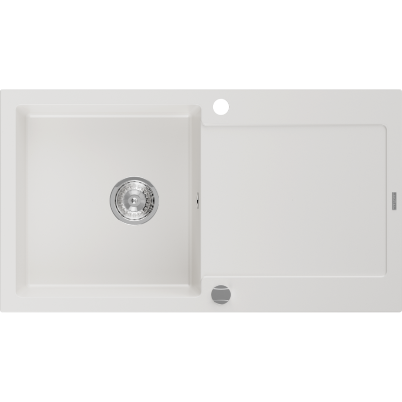 Mexen Leo lava-louça em granito de uma bacia com escorredor 900 x 500 mm, branco, sifão cromado - 6501901010-20