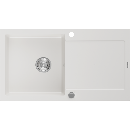 Mexen Leo évier en granit 1 bac avec égouttoir 900 x 500 mm, blanc, siphon chromé - 6501901010-20