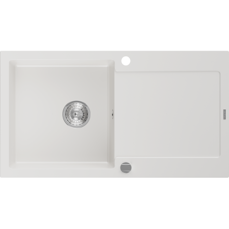 Mexen Leo granieten gootsteen 1-komerig met afdruiprek 900 x 500 mm, wit, sifon chroom - 6501901010-20
