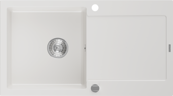 Mexen Leo fregadero de granito de 1 cubeta con escurridor 900 x 500 mm, blanco, sifón cromado - 6501901010-20