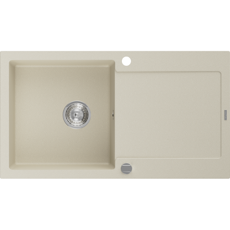 Mexen Leo évier en granit à 1 bac avec égouttoir 900 x 500 mm, beige, siphon chromé - 6501901010-69