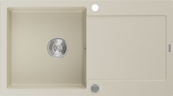 Mexen Leo évier en granit 1 bac avec égouttoir 900 x 500 mm, beige, siphon chromé - 6501901010-69