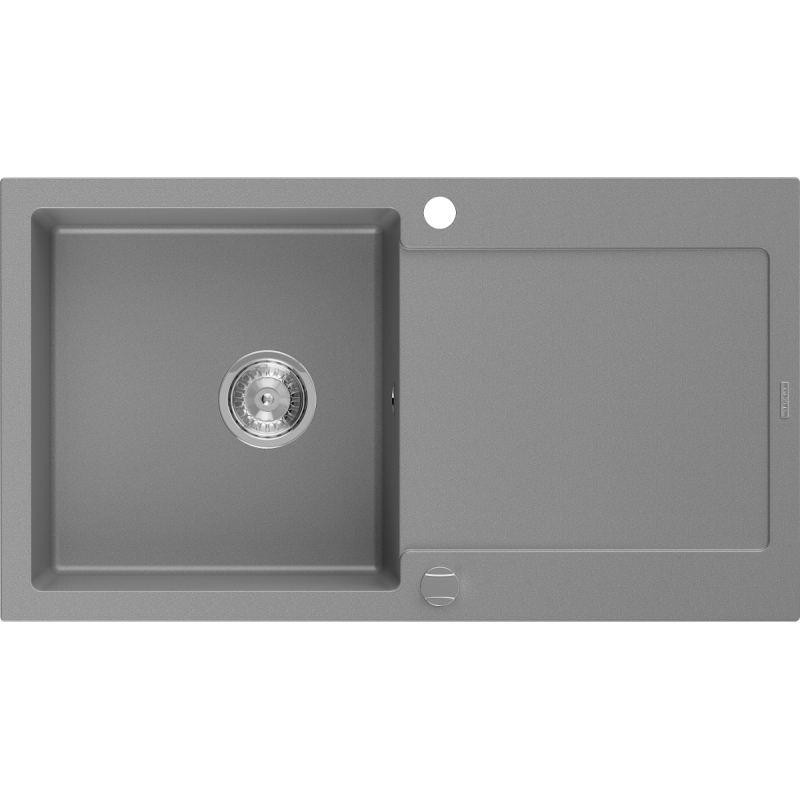 Mexen Leo granieten aanrecht met 1 kom en afdruiprek 900 x 500 mm, grijs, chromen sifon - 6501901010-71