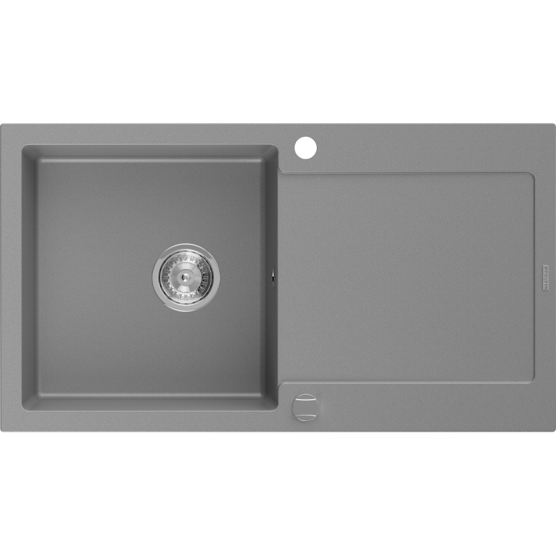 Mexen Leo granīta izlietne ar vienu nodalījumu un noteku 900 x 500 mm, pelēka, hroma sifons - 6501901010-71