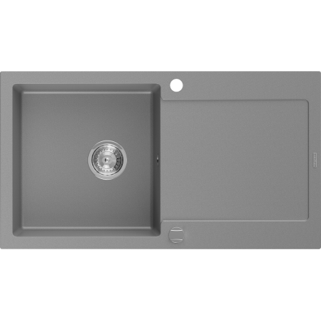 Mexen Leo granieten aanrecht met 1 kom en afdruiprek 900 x 500 mm, grijs, chromen sifon - 6501901010-71