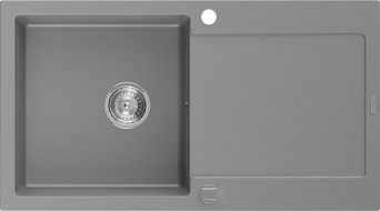 Mexen Leo granieten aanrecht met 1 kom en afdruiprek 900 x 500 mm, grijs, chromen sifon - 6501901010-71