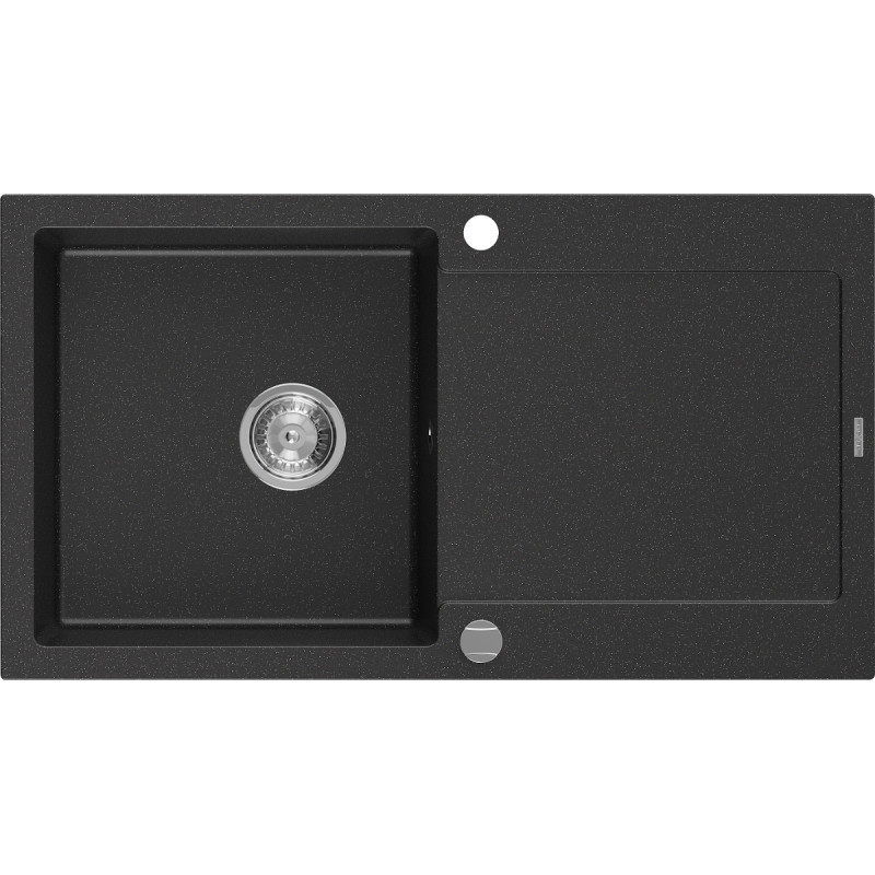 Mexen Leo granitni sudoper s 1 komorom s ocjedivačem 900 x 500 mm, crni/srebrni metalik, kromirani sifon - 6501901010-73