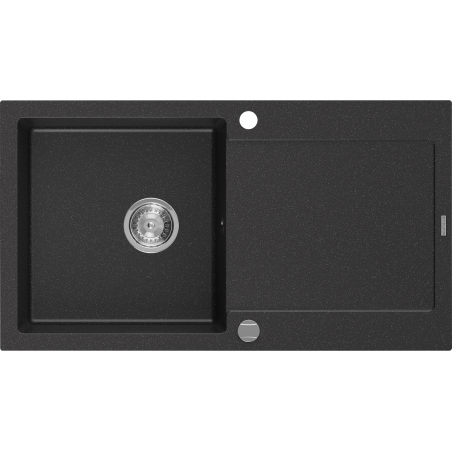 Mexen Leo fregadero de granito de 1 cubeta con escurridor 900 x 500 mm, negro/plateado metálico, sifón cromo - 6501901010-73