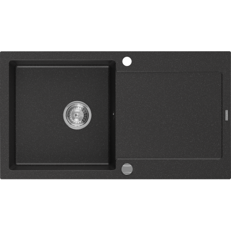 Mexen Leo granieten spoelbak 1-kompartement met afdruiprek 900 x 500 mm, zwart/zilvere metallic, chromen sifon - 6501901010-73