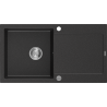 Mexen Leo granieten spoelbak 1-kompartement met afdruiprek 900 x 500 mm, zwart/zilvere metallic, chromen sifon - 6501901010-73