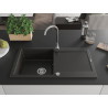 Mexen Leo Granitspüle 1-Becken mit Abtropffläche 900 x 500 mm, schwarz/goldmetallik, Siphon Chrom - 6501901010-75