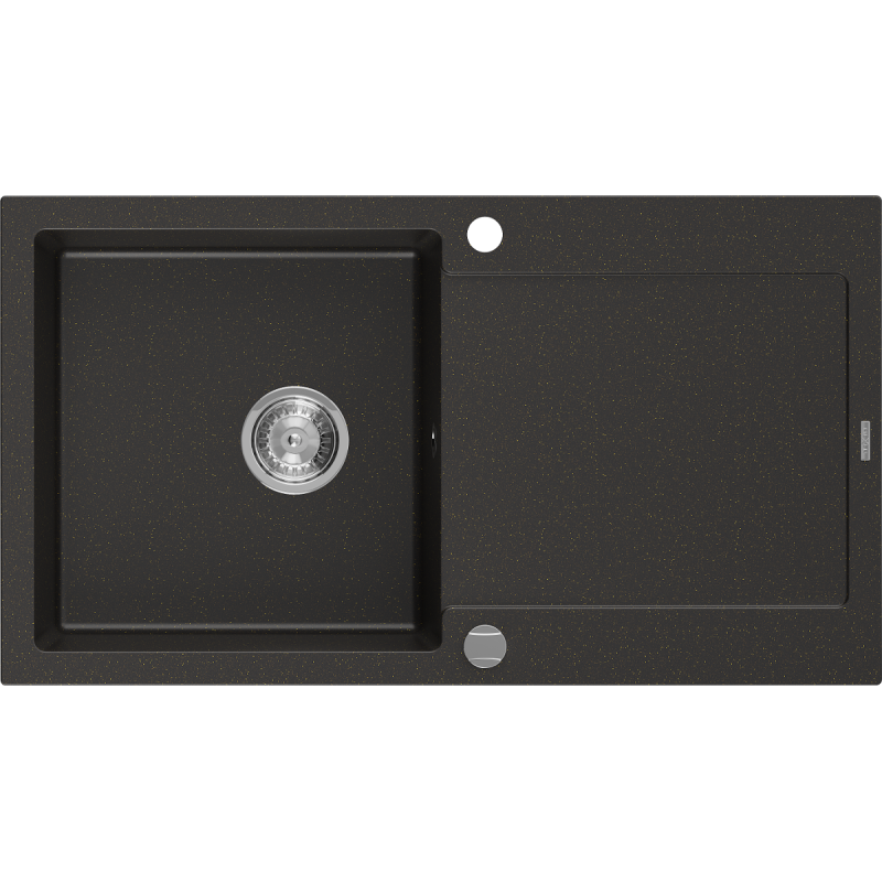 Mexen Leo granite sink 1-bowl with drainer 900 x 500 mm, black/gold metallic, chrome siphon - 6501901010-75