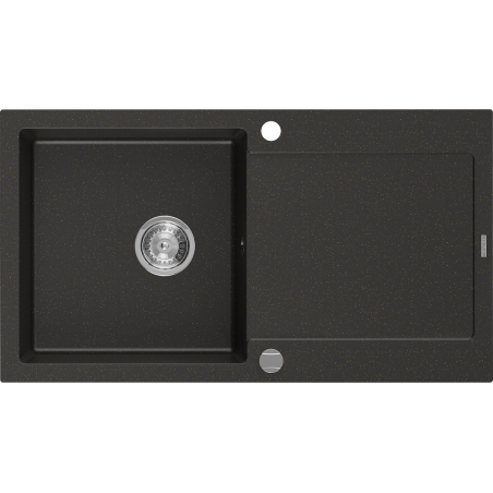 Mexen Leo granit gootsteen 1-kompartiment met druiprek 900 x 500 mm, zwart/gouden metallic, sifon chroom - 6501901010-75