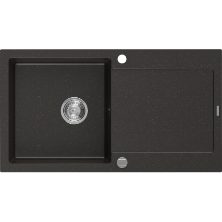 Mexen Leo Granitspüle 1-becken mit Abtropffläche 900 x 500 mm, Schwarz/Gold metallic, Syphon Chrom - 6501901010-75
