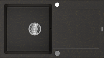 Mexen Leo fregadero de granito de 1 cubeta con escurridor 900 x 500 mm, negro/dorado metalizado, sifón cromado - 6501901010-75