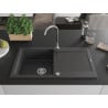 Mexen Leo Granitspüle 1-Becken mit Abtropffläche 900 x 500 mm, schwarz gesprenkelt, Siphon Chrom - 6501901010-76