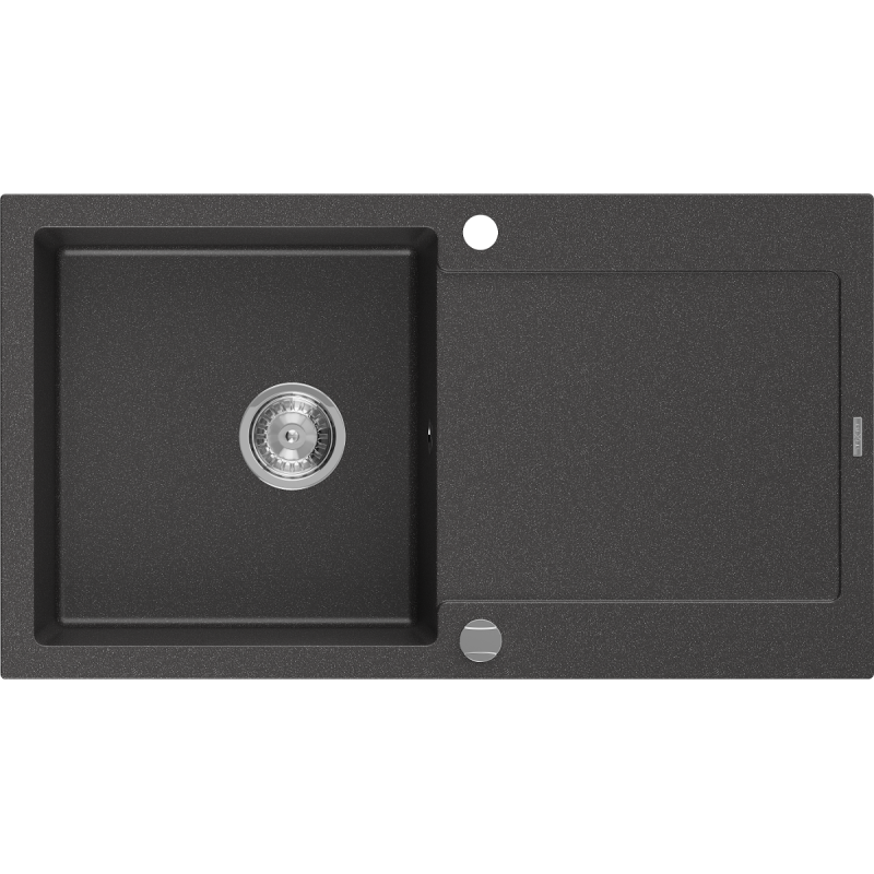Mexen Leo Granitspüle 1-Becken mit Abtropffläche 900 x 500 mm, schwarz gesprenkelt, Siphon Chrom - 6501901010-76