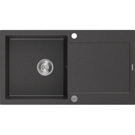 Mexen Leo 1-bowl Granite Sink with Drainer 900 x 500 mm, Black Speckled, Chrome Siphon - 6501901010-76