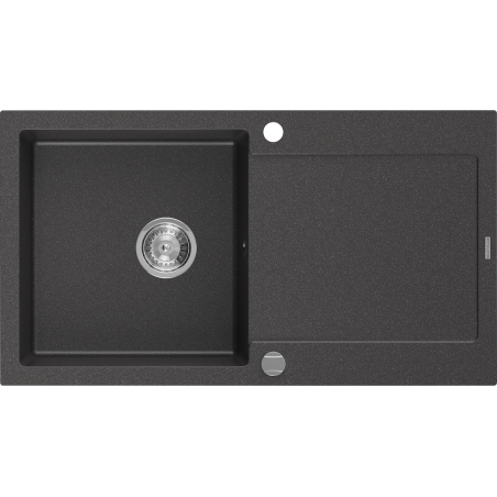 Mexen Leo 1-komorige granieten gootsteen met afdruiprek 900 x 500 mm, zwart gespikkeld, chroom sifon - 6501901010-76