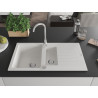 Mexen Matias 1,5-komoren granieten gootsteen met afdruiprek 900 x 505 mm, wit, chroom sifon - 6502901505-20
