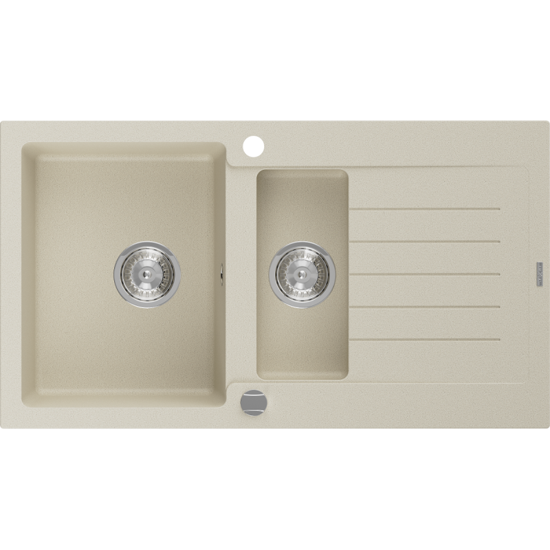 Mexen Matias granitdiskbänk 1,5-kammare med avrinningsyta 900 x 505 mm, beige, kromavloppset - 6502901505-69