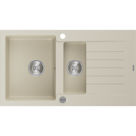 Mexen Matias granieten spoelbak 1,5-kompartiment met afdruiprek 900 x 505 mm, beige, sifon chroom - 6502901505-69