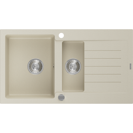 Mexen Matias granīta izlietne ar 1,5 kamerām un noteces paneli 900 x 505 mm, bēšs, hromēts sifons - 6502901505-69