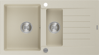 Mexen Matias granitdiskbänk 1,5-kammare med avrinningsyta 900 x 505 mm, beige, kromavloppset - 6502901505-69