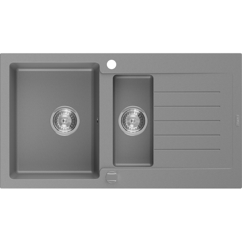Mexen Matias granitni sudoper s 1,5 komore s ocjednom, 900 x 505 mm, sivi, kromirani sifon - 6502901505-71