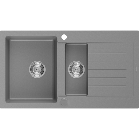 Mexen Matias lavello in granito 1,5 vasche con sgocciolatoio 900 x 505 mm, grigio, sifone cromato - 6502901505-71