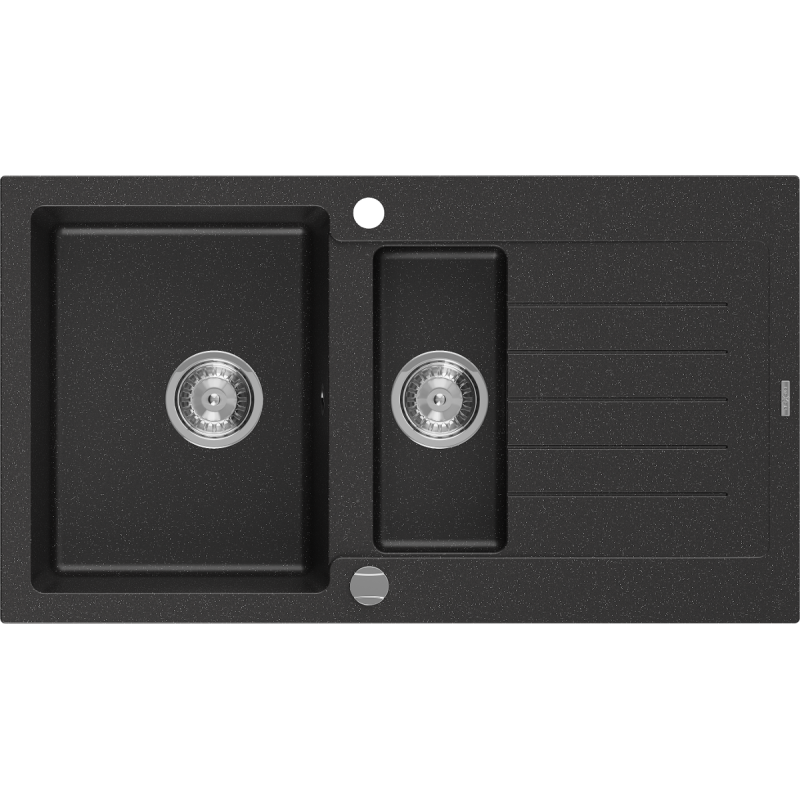 Mexen Matias granitdiskho 1,5 fack med avrinningsyta 900 x 505 mm, svart/silver metallisk, krom avlopp - 6502901505-73