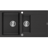 Mexen Matias fregadero de granito de 1,5 senos con escurridor 900 x 505 mm, negro/plata metálica, sifón cromo - 6502901505-73