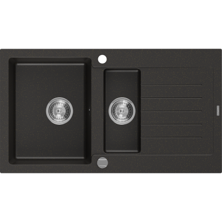 Mexen Matias granitdiskbänk 1,5-fack med avrinningsyta 900 x 505 mm, svart/guld metallic, krom avloppssats - 6502901505-75