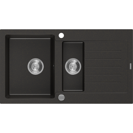 Mexen Matias lavello in granito a 1,5 vasche con scolapiatti 900 x 505 mm, nero/oro metallizzato, sifone cromato - 6502901505-75