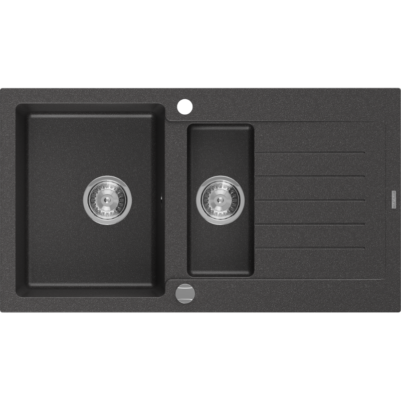 Mexen Matias graniittinen 1,5-allas tiskipöytä kuivausalueella 900 x 505 mm, musta pilkullinen, kromi sifoni - 6502901505-76