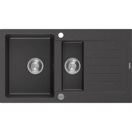 Mexen Matias évier en granit 1,5 bac avec égouttoir 900 x 505 mm, noir moucheté, siphon chrome - 6502901505-76