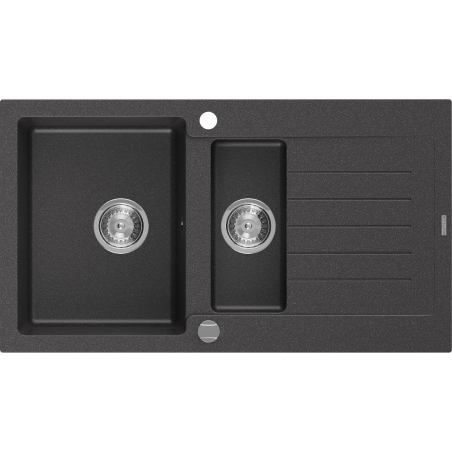 Mexen Matias fregadero de granito 1,5-cubetas con escurridor 900 x 505 mm, negro jaspeado, sifón cromado - 6502901505-76