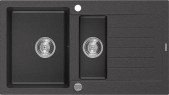 Mexen Matias lava-loiça de granito 1,5-cuba com escorredor 900 x 505 mm, preto salpicado, sifão cromado - 6502901505-76