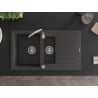 Mexen Matias Granitspüle 1,5-Becken mit Abtropffläche 900 x 505 mm, schwarz gesprenkelt, Siphon Chrom - 6502901505-76