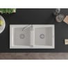 Mexen Mario évier en granit à 2 bacs 820 x 436 mm, blanc, siphon chromé - 6504822000-20