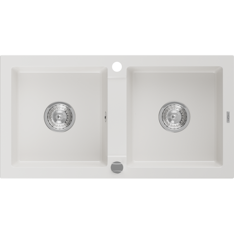 Mexen Mario évier en granit à 2 bacs 820 x 436 mm, blanc, siphon chromé - 6504822000-20