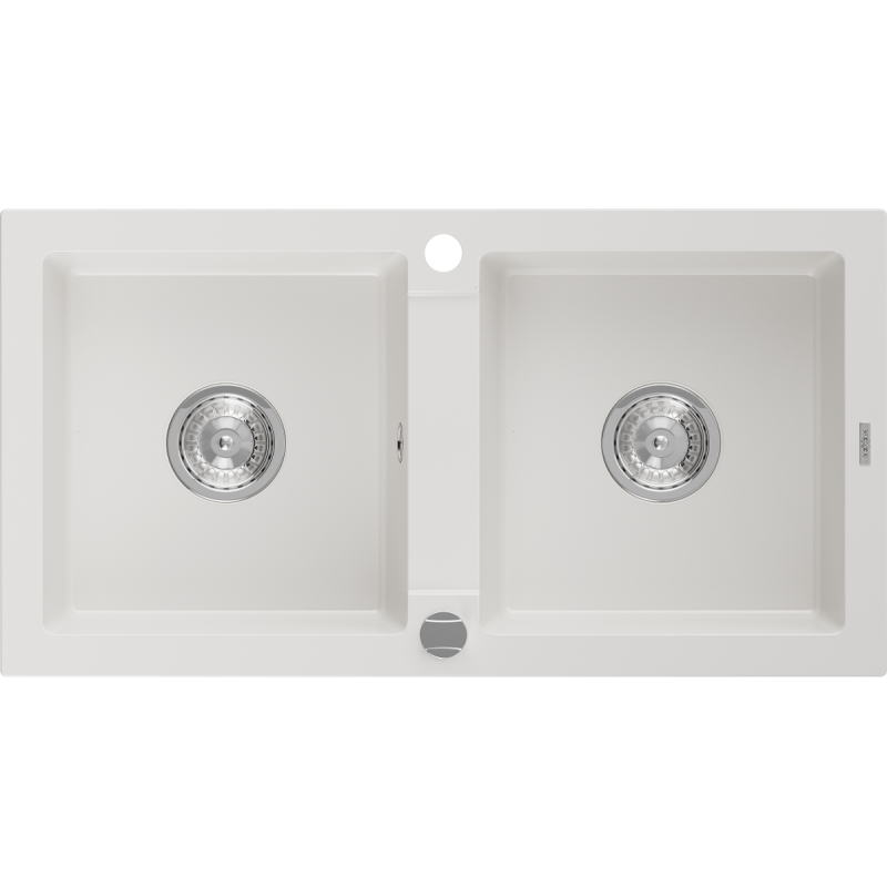 Mexen Mario fregadero de granito de 2 compartimentos 820 x 436 mm, blanco, sifón cromado - 6504822000-20