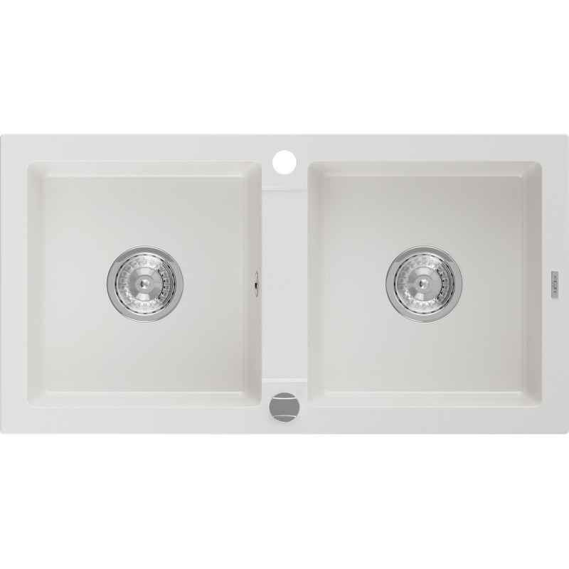 Mexen Mario granitni sudoper s 2 komore 820 x 436 mm, bijeli, kromirani sifon - 6504822000-20