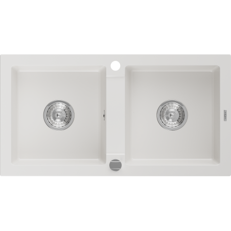 Mexen Mario évier en granit à 2 bacs 820 x 436 mm, blanc, siphon chromé - 6504822000-20