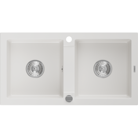 Mexen Mario lava-louça de granito de 2 cubas 820 x 436 mm, branco, sifão cromado - 6504822000-20