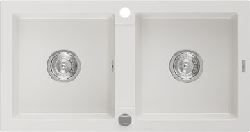Mexen Mario fregadero de granito de 2 compartimentos 820 x 436 mm, blanco, sifón cromado - 6504822000-20